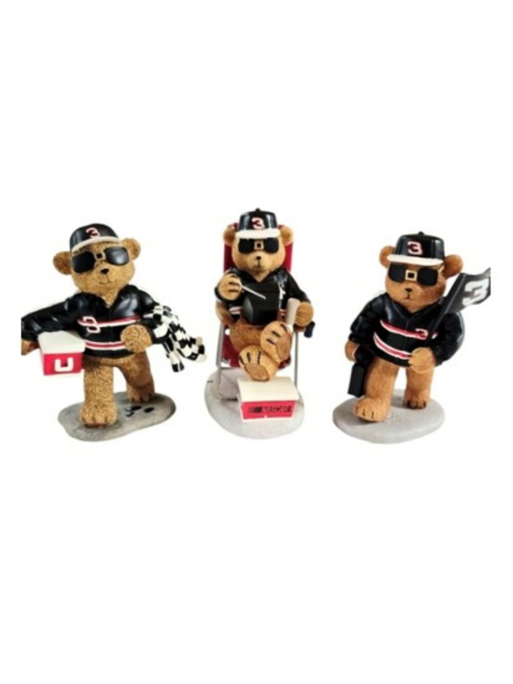 3 Vintage Nascar Good Ole Bear Figurines Dale Earnhardt Sr #3 Race Day Time
